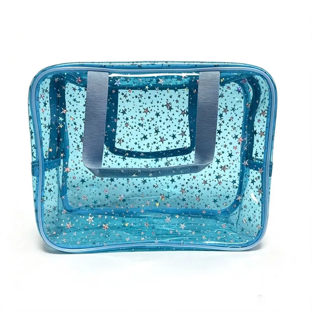 PVC Waterproof Transparent Makeup Bag Glitter with Handle Portable Cosmetic Pouch Smooth zipper Large capacity