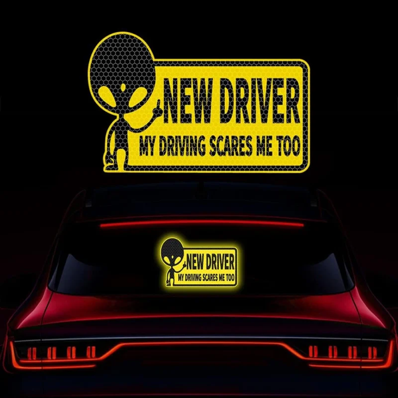 

3PCS Reflective Alien Sticker New Driver My Driving Student Driver Vehicle Safety for Novice Or Beginner Highly Reflective