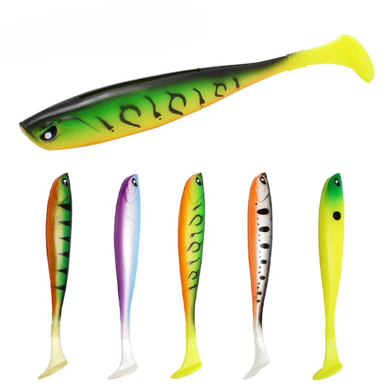 T-tail Soft Fish 13cm/10g with Grooves on The Back Rainbow Fish PVC Material Soft Simulation Road Sub Bait False Bait