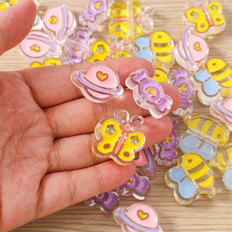 5 Stück Cartoon-Tier-Charms, Harz-Bienen- und Schmetterlings-Abstandshalter, lose Charms-Perlen für die Schmuckherstellung, Armbänder, Halsketten, DIY-Bastelarbeiten, Geschenke – Detail 3