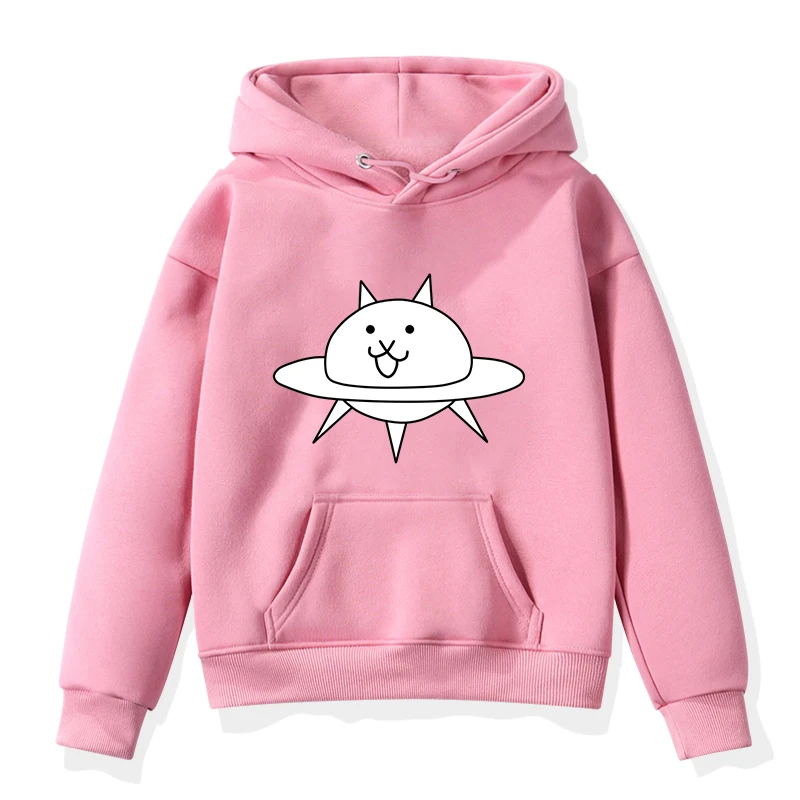 Game The Battle Cats Pattern Hoodie Cute Cartoon Girls Pullover Children\'s Clothing Anime Sweatshirt for Kids Boys Outerwear