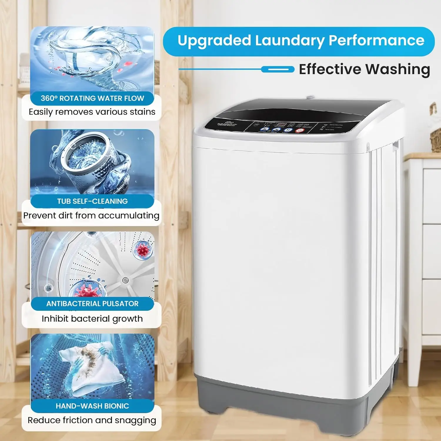 Portable Washing Machine 17.8Lbs Full Automatic Portable Washer, 2.4 Cu.ft Compact Laundry Washer with 10 Programs