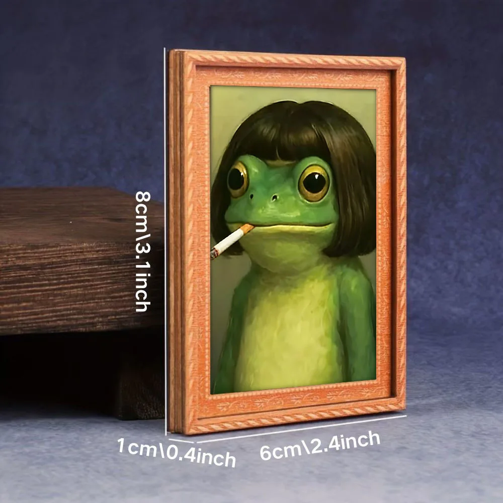 1 Piece of Mini Photo Frame-Shaped Long-Haired Frog Fridge Magnet, Exquisite Home Decor Gift, Featuring a Frog Element with a Fun Wig, a Wonderful Holiday Gift