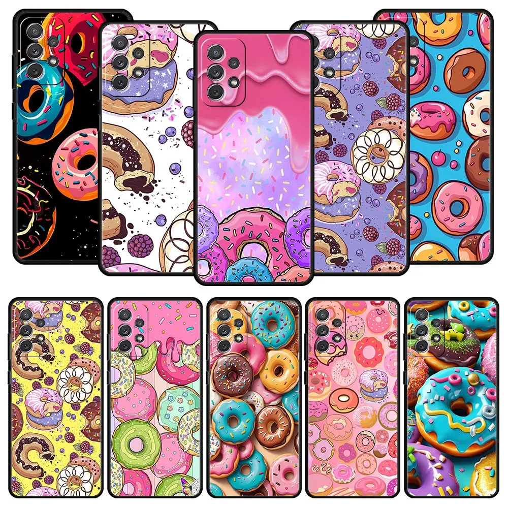 Phone Case for Samsung Galaxy A13 A15 A17 A07 A21S A22 A23 A25 A31 A73 A32 A52 A52S A41 5G Soft TPU Shell Donuts Cute Fundas Bag