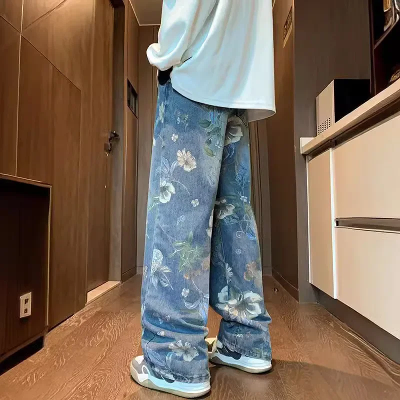 Korean Style High Street Jeans For Men Y2K Vintage Denim Trousers Hip Hop Fashion Wide-leg Baggy Jean Pants Streetwear Men