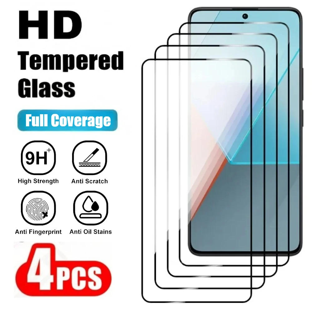 

4PCS Full Coverage Tempered Glass for Redmi Note 14 13 12 Pro Plus 14S 12S 11S Screen Protector for Redmi 14C 13C 13 12C 10A 9C
