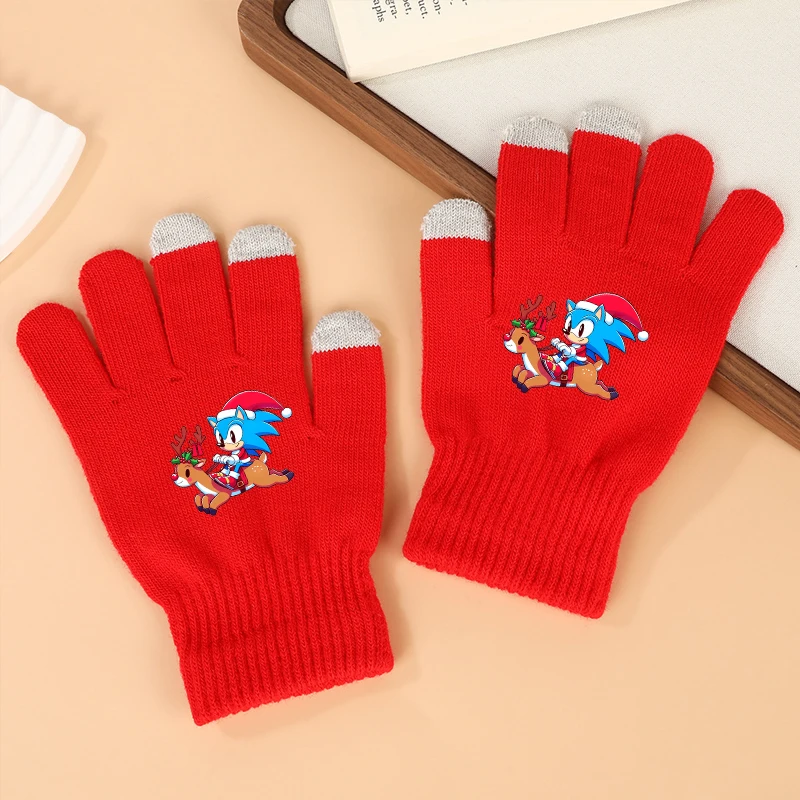 

Soniced Gloves Cartoon Anime Pattern Finger Gloves Winter Outdoor Windproof Cold Proof Knitted Gloves Children's Christmas Gift