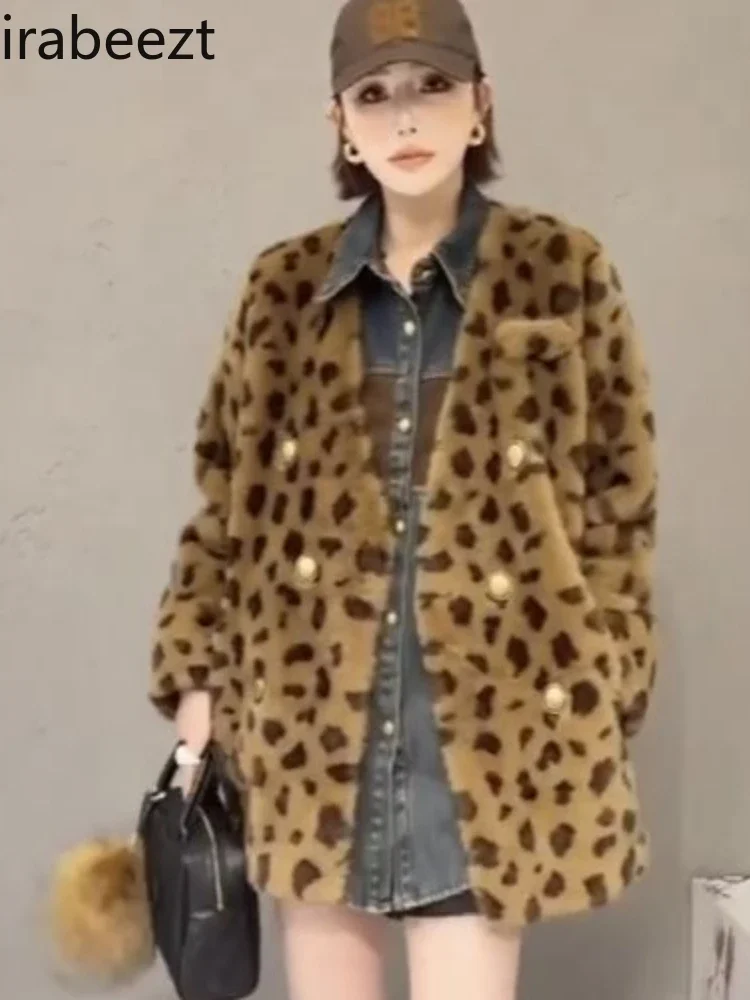 Leopard Print Imitation Fur Loose Winter 2024 New Fashion New One Long Sleeve Coat Roupas Femininas Casacas Para Mujer