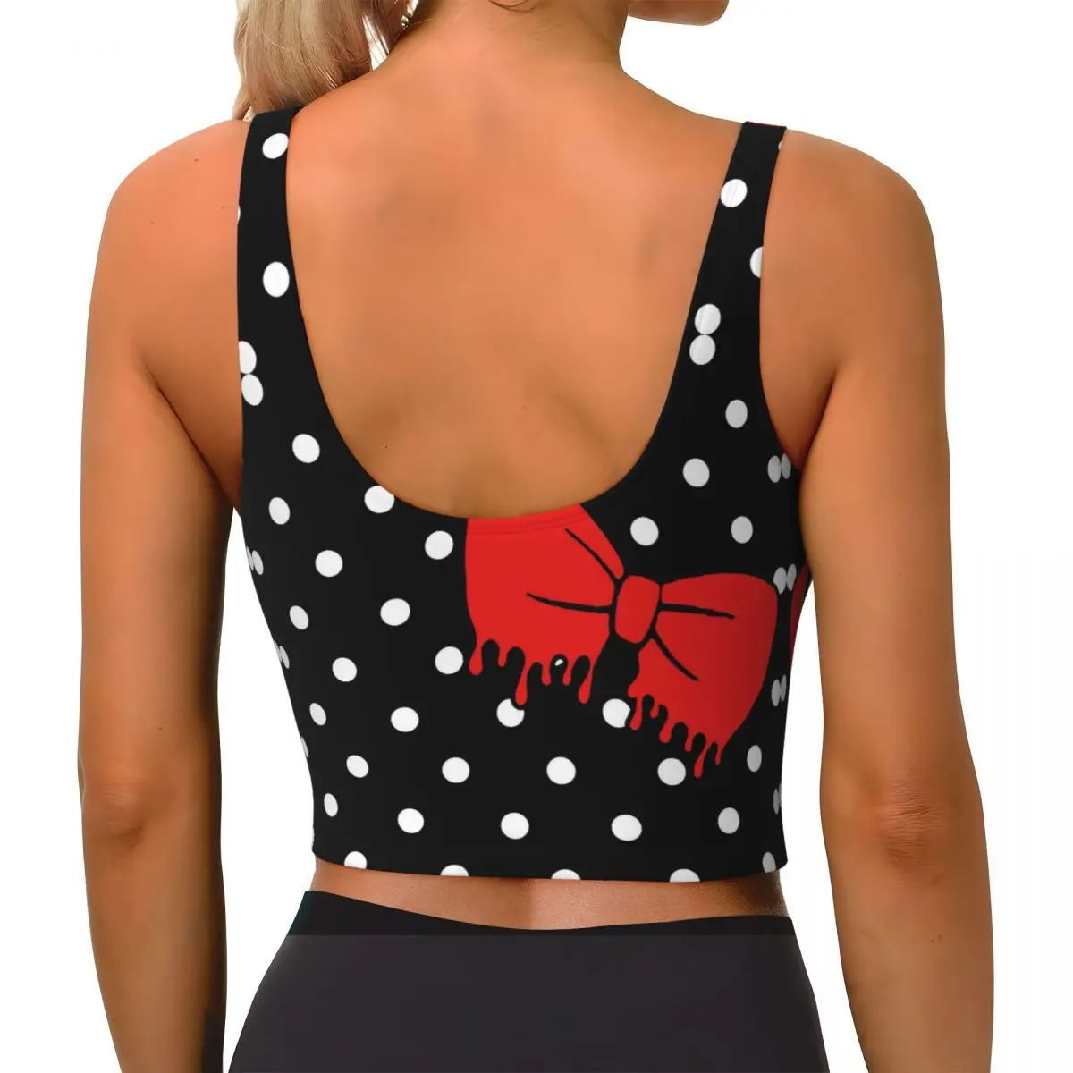 Red Polkas Bow with Dpts High Impact Sports Bras for Women U Shade Workout Running Crop Tops Support Yoga Tank Top