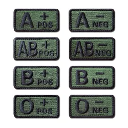 Full Embroidery Blood Types Patch Army Green Human Blood Group Strip Badges Hook Loop A AB O B+POS Cloth Stickers Multi Patterns