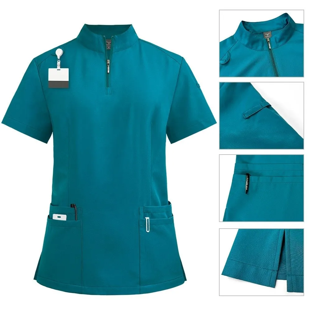 Costume de gommage unisexe à séchage rapide, chemise + pantalon, uniforme clinique classique, T-Shirt avec poches, vêtements de travail pour femmes, pharmacie, soins de santé