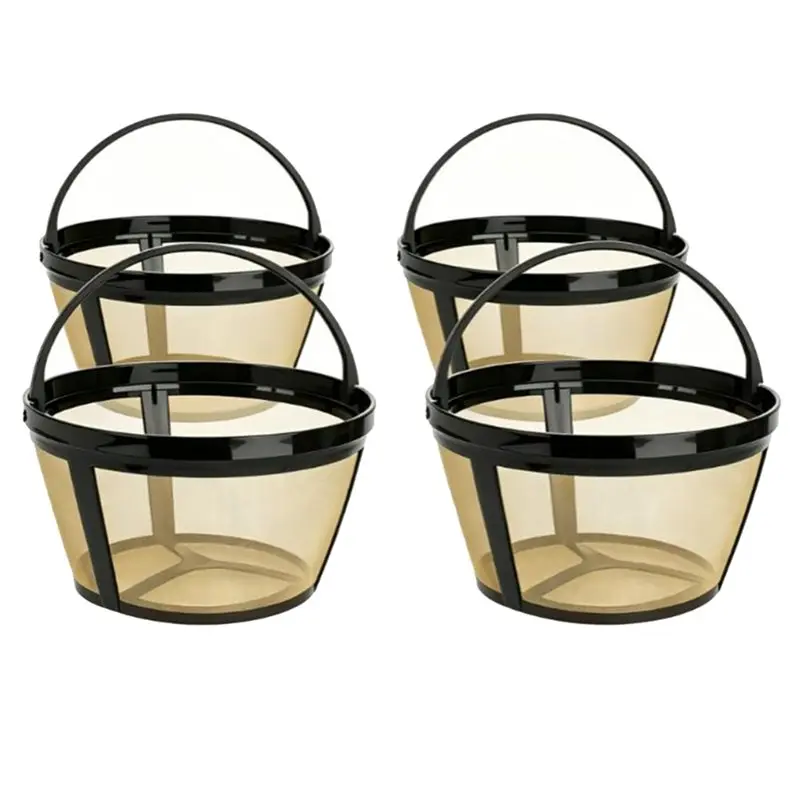B97A-Stainless Steel Mesh Bottom Reusable Coffee Filter, 4-Pack Basket Filters 8-12 Cup Replacement Coffee Filters