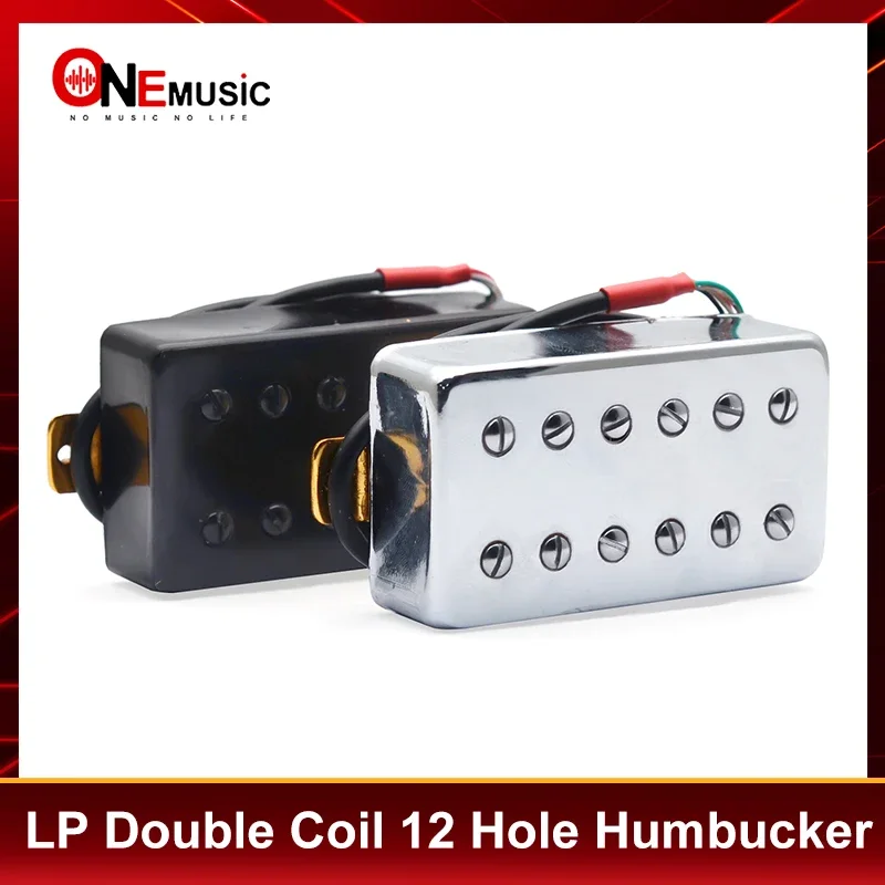 Double Coil 12 Hole Humbucker Pickup for LP Electric Guitar Neck/Bridge 50/52mm Black Chrome