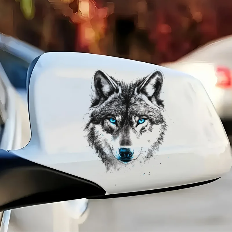 1Pc Blue‑Eyed Wolf Head Vinyl Sticker, UV‑Resistant Scratch‑Proof Decal For Car Mirror Motorcycle Laptop Decor, Holiday Gift