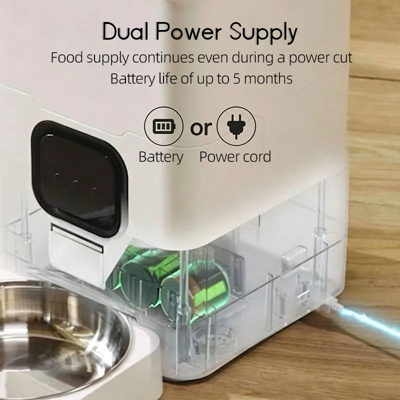 Cat / Dog 6L Two-Bowl Automatic Pet Feeder Dual Power Supply Removable Stainless Steel Bowl Regularly and In Fixed Amounts
