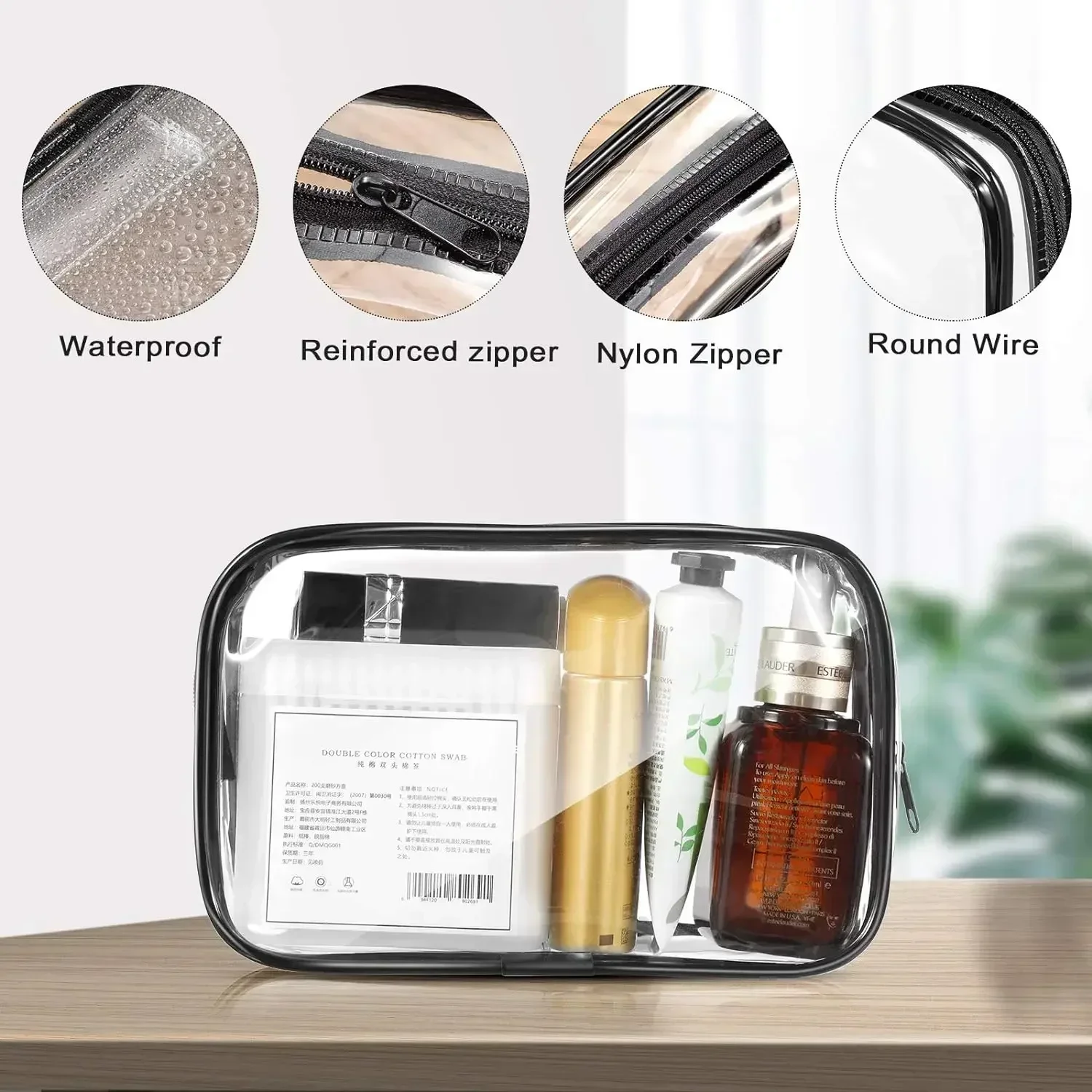 Transparente PVC Zipper Bag para mulheres, Clear Makeup Beauty Case, Travel Toiletries Organizer, Storage Bath Toiletry, Wash Bags, 1 Pc, 20Pcs