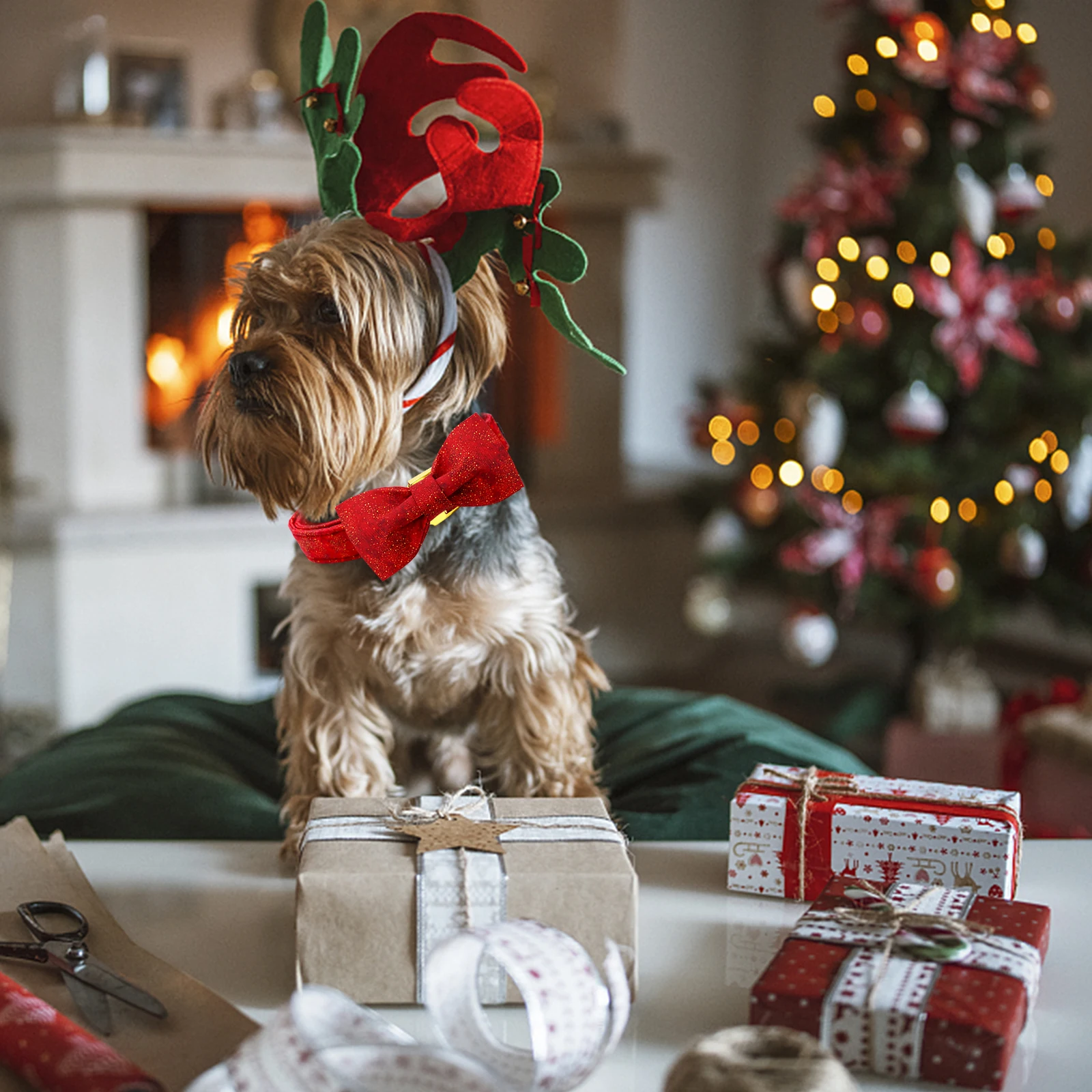 Christmas Dog Collar Red Dog Bow Collar Adjustable Soft and Comfortable Bowtie Collars for Medium Dogs Girl or Boy Pet