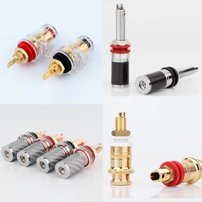 Preffair BP Series 4/8pcs Hi-End Carbon Fiber Rhodium/Gold Plated Banana Plug Binding Post Terminal Connectors WBT Style