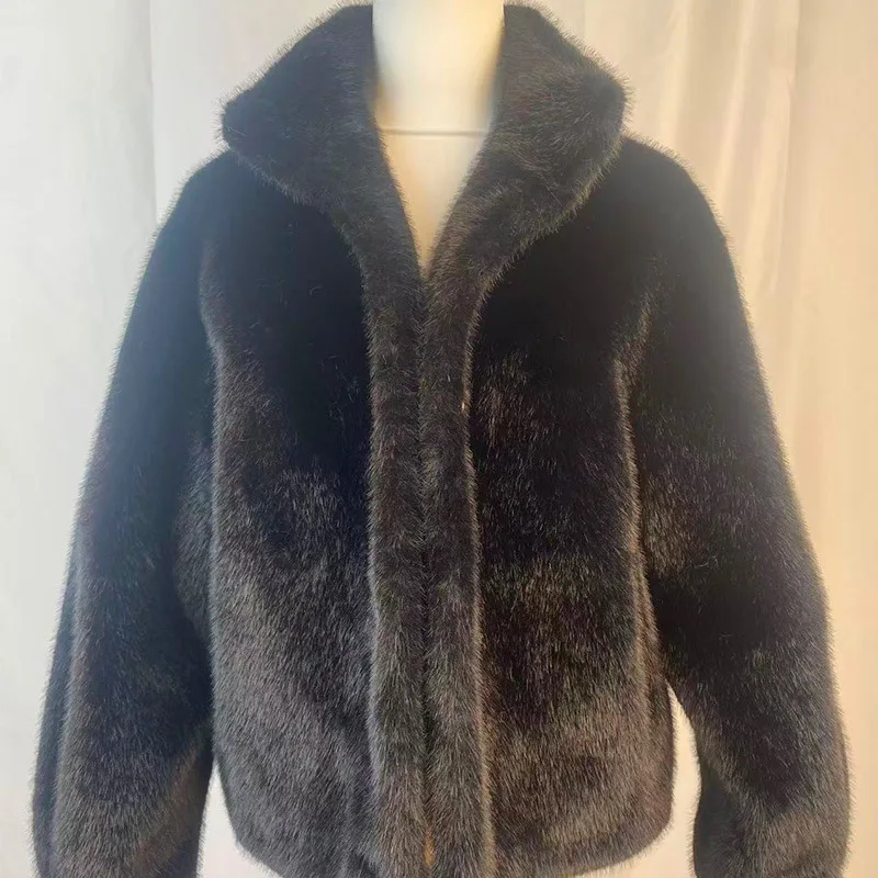 Winter Women's Faux Mink Fur Jacket American Casual Fashion Stand Up Collar Pearl Single Breasted Warm Plush Thicken Overcoat 3
