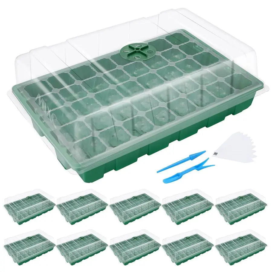 

Seedling Trays Seed Starter Tray, 10Pack Mini Propagator Plant Grow Kit Greenhouse with Humidity Vented Domes and Base for Seeds