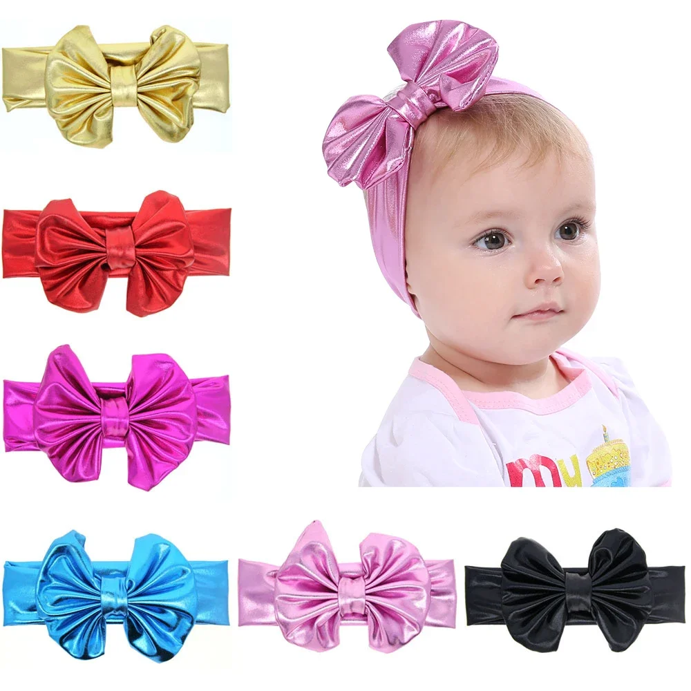 Ouro e Prata Cor Big Bow Knot Headband para Baby Girls, Elastic, Shining, Kids, Crianças, Cute Headwraps, Acessórios para Cabelo, 1Pc
