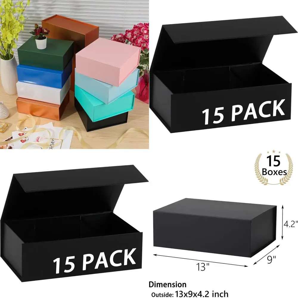 

Набор из 15 подарочных коробок класса люкс с магнитной застежкой, 13x9x4.2 дюйма, черные, идеально подходят для предложений подружкам невесты и свадебных подарков