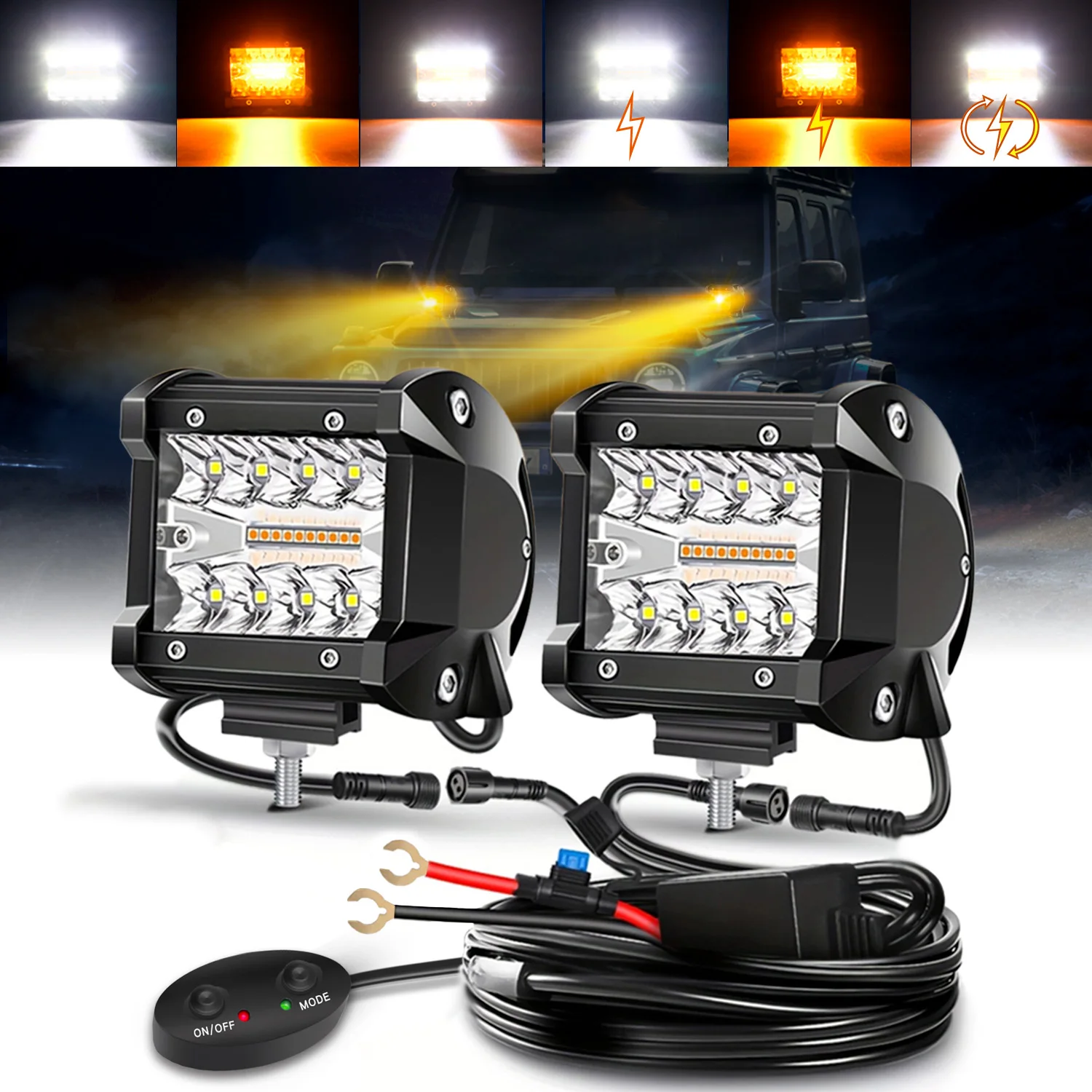 

Светодиодные фары-балки 4x4 для бездорожья, 4 дюйма, 12В/24В, 6 режимов, противотуманные фары для авто, квадроциклов, мотоциклов, грузовиков, джипов