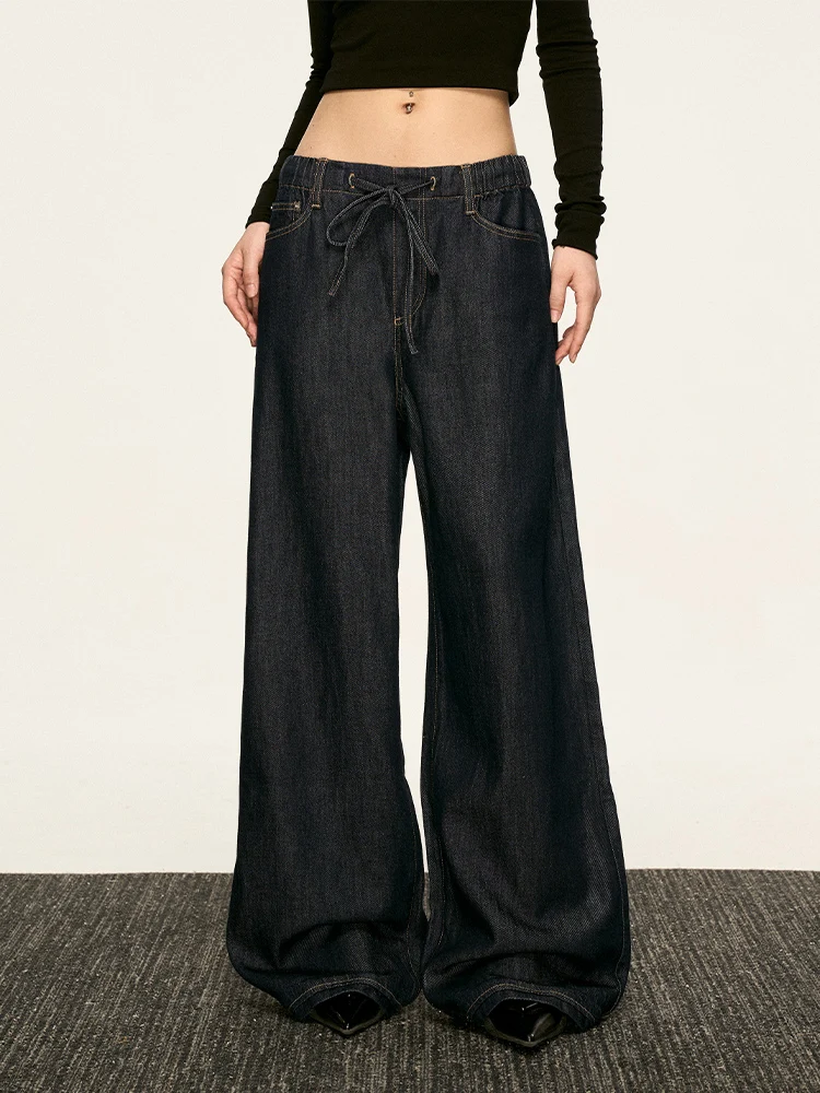 

Aaisup, оригинальные цветные джинсовые брюки в американском стиле ретро, женские весенне-осенние дизайнерские брюки с завязками на талии, прямые широкие брюки...