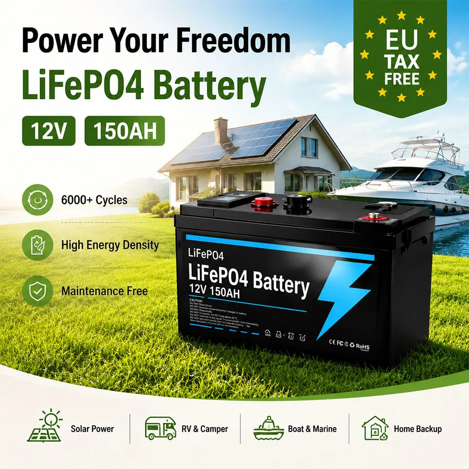 LiFePO4 Lithium-Eisenphosphat-Batterie 12V 150Ah, eingebauter USB-Anschluss, wiederaufladbare Batterie für Solarsysteme, Bootsfischen, Outdoor-Camping, netzunabhängige Stromversorgung