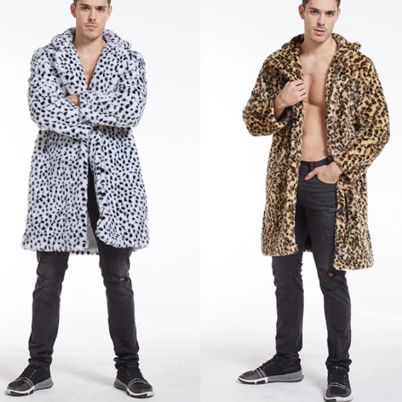 

Men Thick Maxi Faux Fox Fur Coat Autumn Winter Jacket Long Sleeve Warm Luxury Fur Black Parkas Bontjas Furry Shaggy Outerwear
