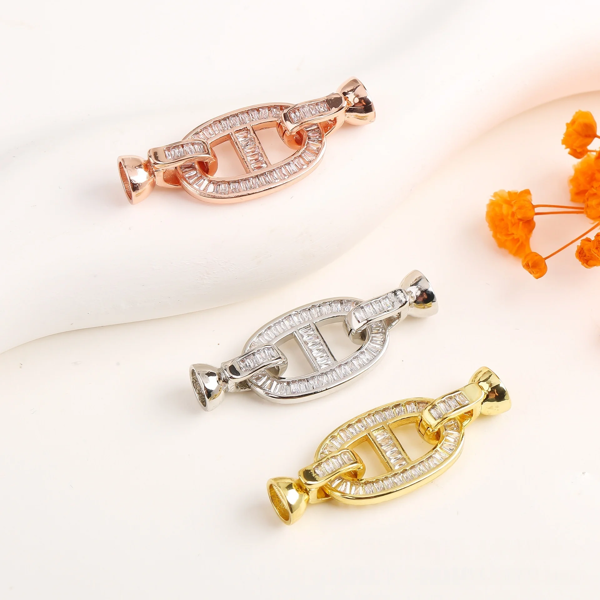 

1pc DIY Jewelry Connection Buckle Accessories Copper Inlaid T Square Zircon Pig Nose Women's Pearl Necklace Bracelet Tail Buckle