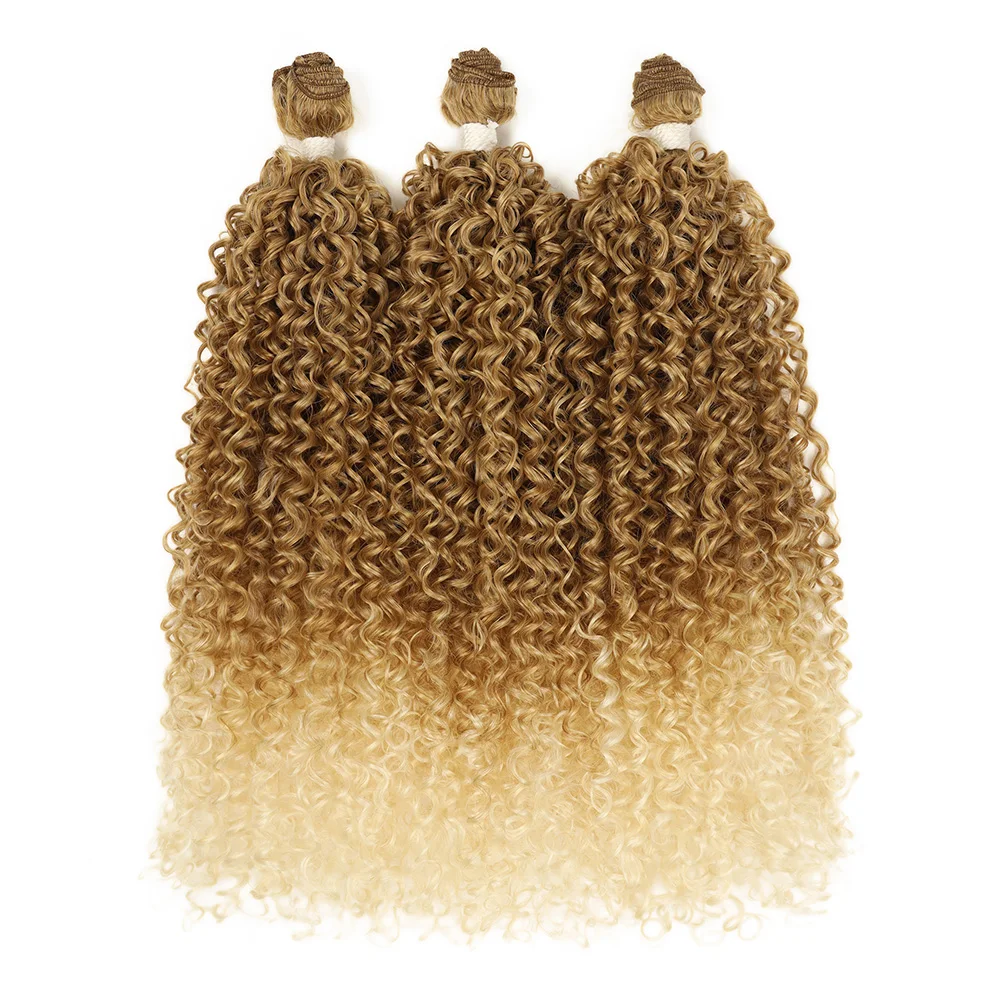 22inch-24inch 150g/3pcs Synthetic Kinky Curly Hair Bundles Black Blonde Hair Extension Heat Resistant Fiber Hair Daily Wear