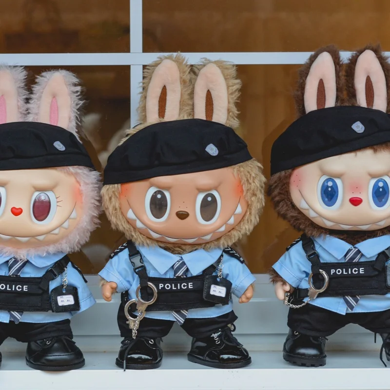For 38cm Feference Labubu Original Police Uniform King Black Leather Big Spring Wild Big Summer Big Labubu Trendy Playboy Outfit