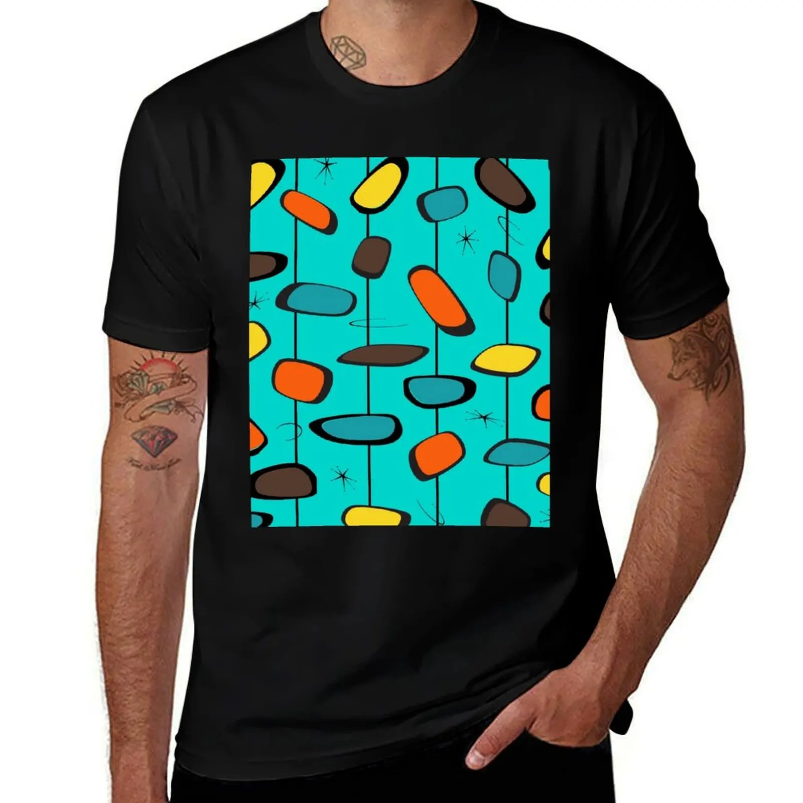 Mid Century Modern Teal Pattern Starburst T-Shirt anime shirt customs design your own Blouse mens designer t shirt