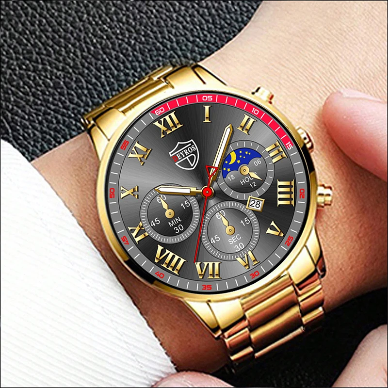 Fashion Mens Stainless Steel Watches Luxury Quartz Wristwatch Calendar Luminous Clock Men Business Casual Watch Reloj Hombre