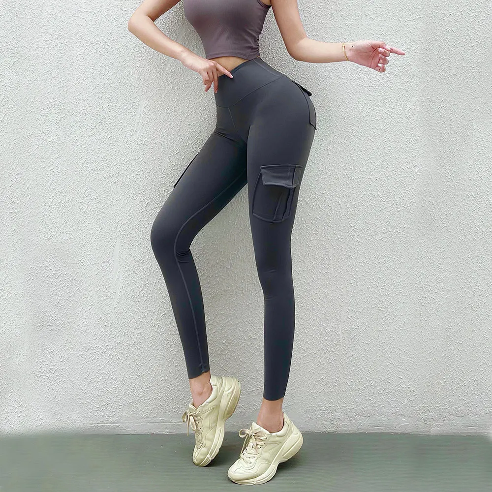 Casual Fitness Seam Gym Pocket Women Leggings High Waist Yoga Sports Pants Colorful Female Sexy Push Up Booty Lifting Leggins