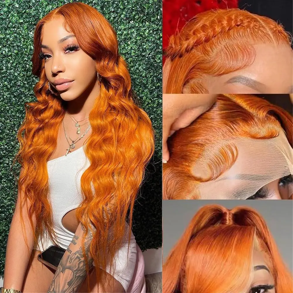 350 Orange Ginger Lace Front Wigs 14x4 Glueless Body Wave HD Lace Front Wigs Human Hair Curly Lace Frontal Wigs For Women