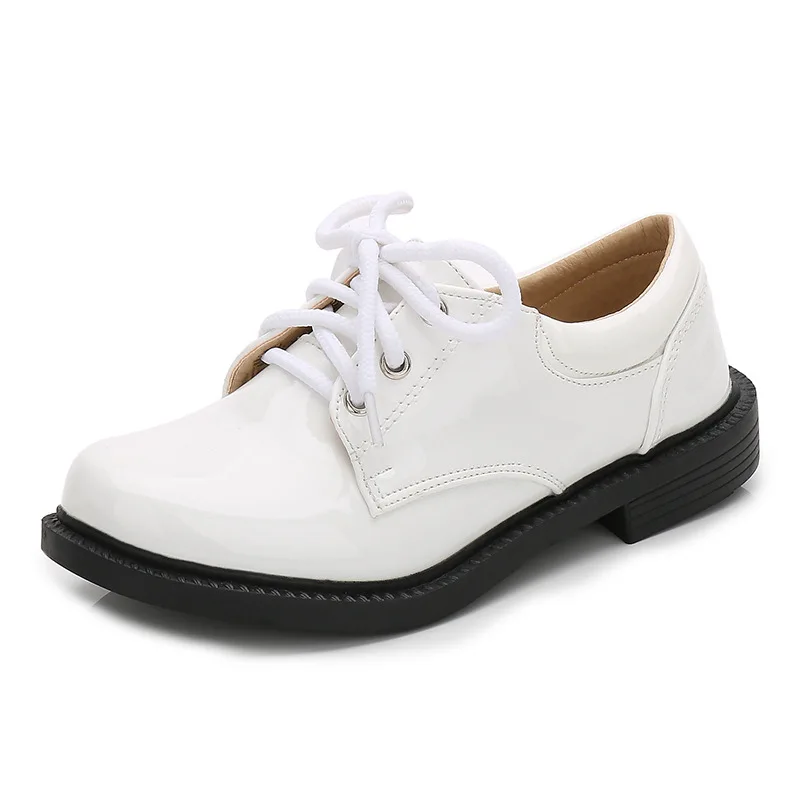 Kids Boys Leather Shoes Black Patent Leather Single Footwear England Style Flower Boys Footwear Kids Performance Party Shoes