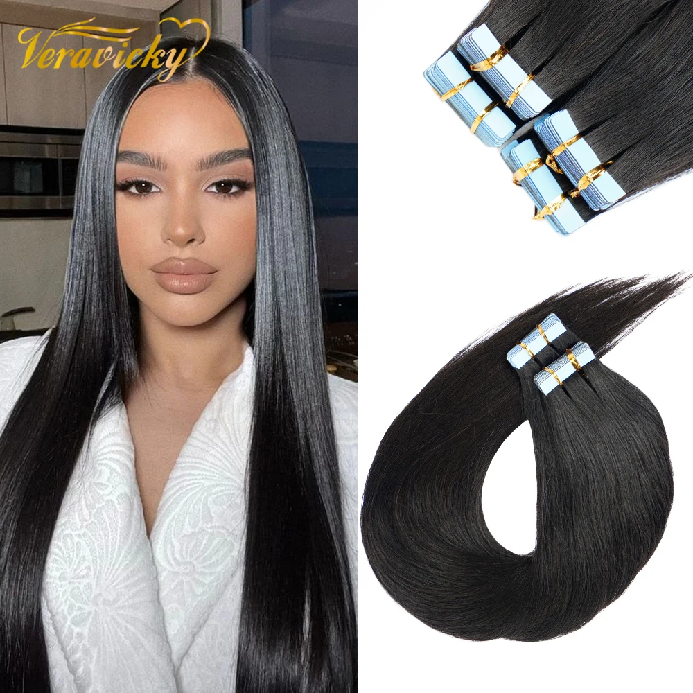 

Natural Remy Human Hair Tape In Extensions Salon Quality 12"-24" 50G 100G 200G Adhesive Skin Weft Hair Silky Straight For Women