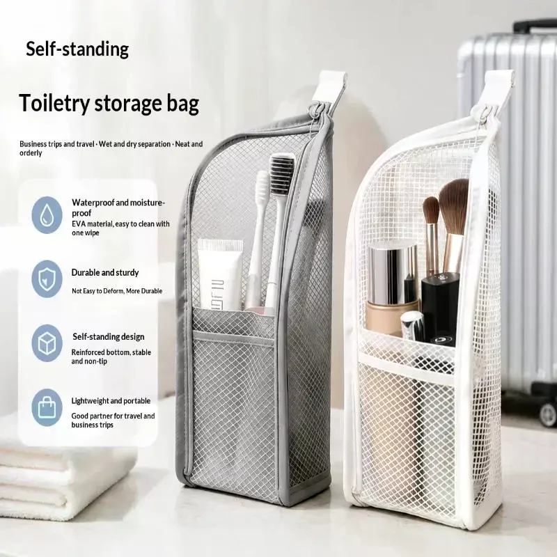 Breathable Mesh Travel Toiletry Bag With Stand Up Design Storage Pockets For Vacation Business Trip