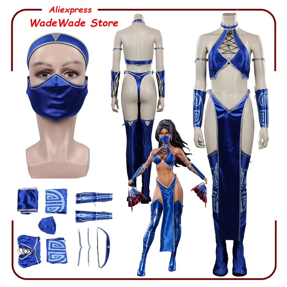 Kitana Cosplay Game Mortal Cosplay Kombat Mask Costume Suit Sexy Jumpsuit Outfits Halloween Carnival Party Women Bikini Clothes