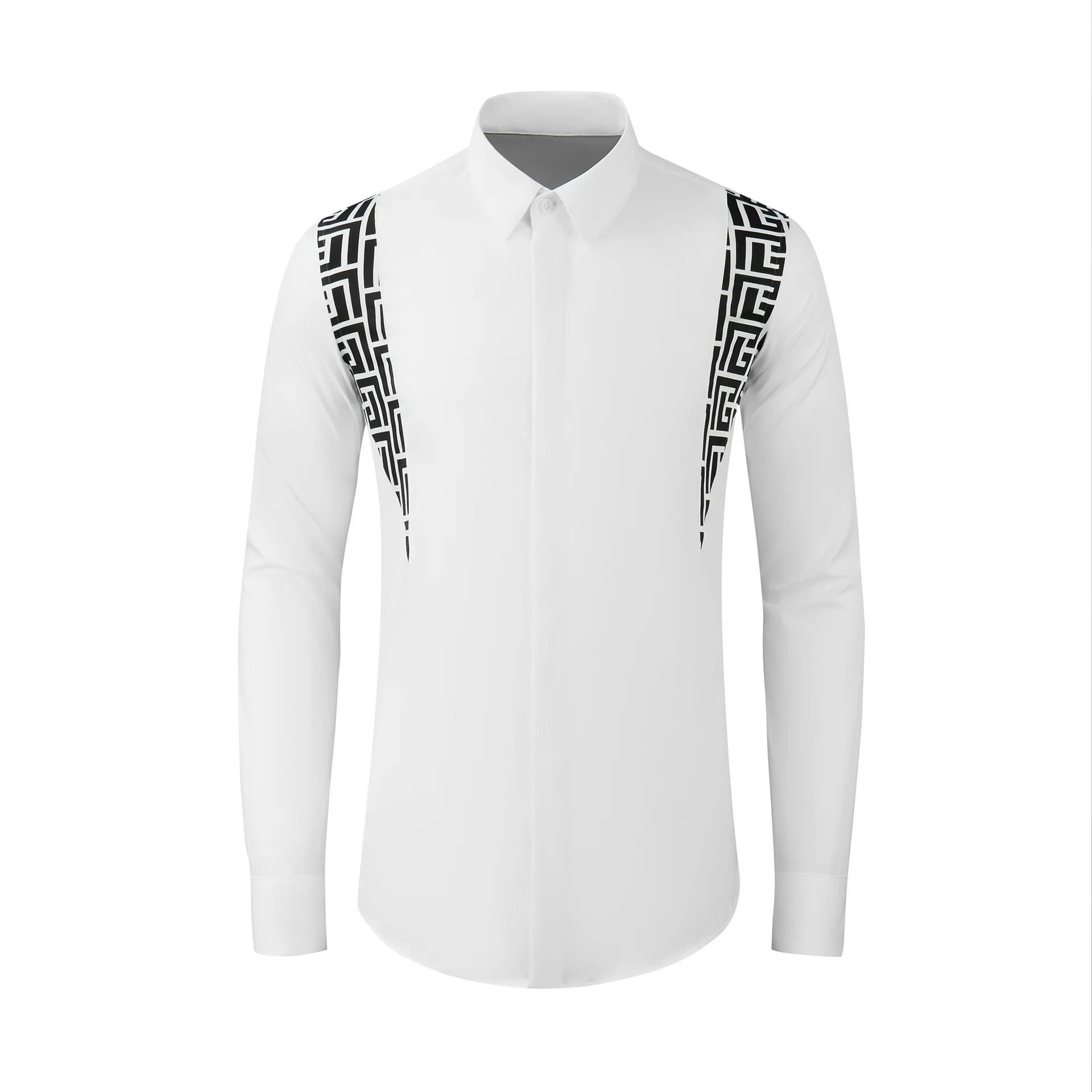 

2024 printed patchwork long sleeved fitting fashionable cool men's contrasting color personalized men's shirt