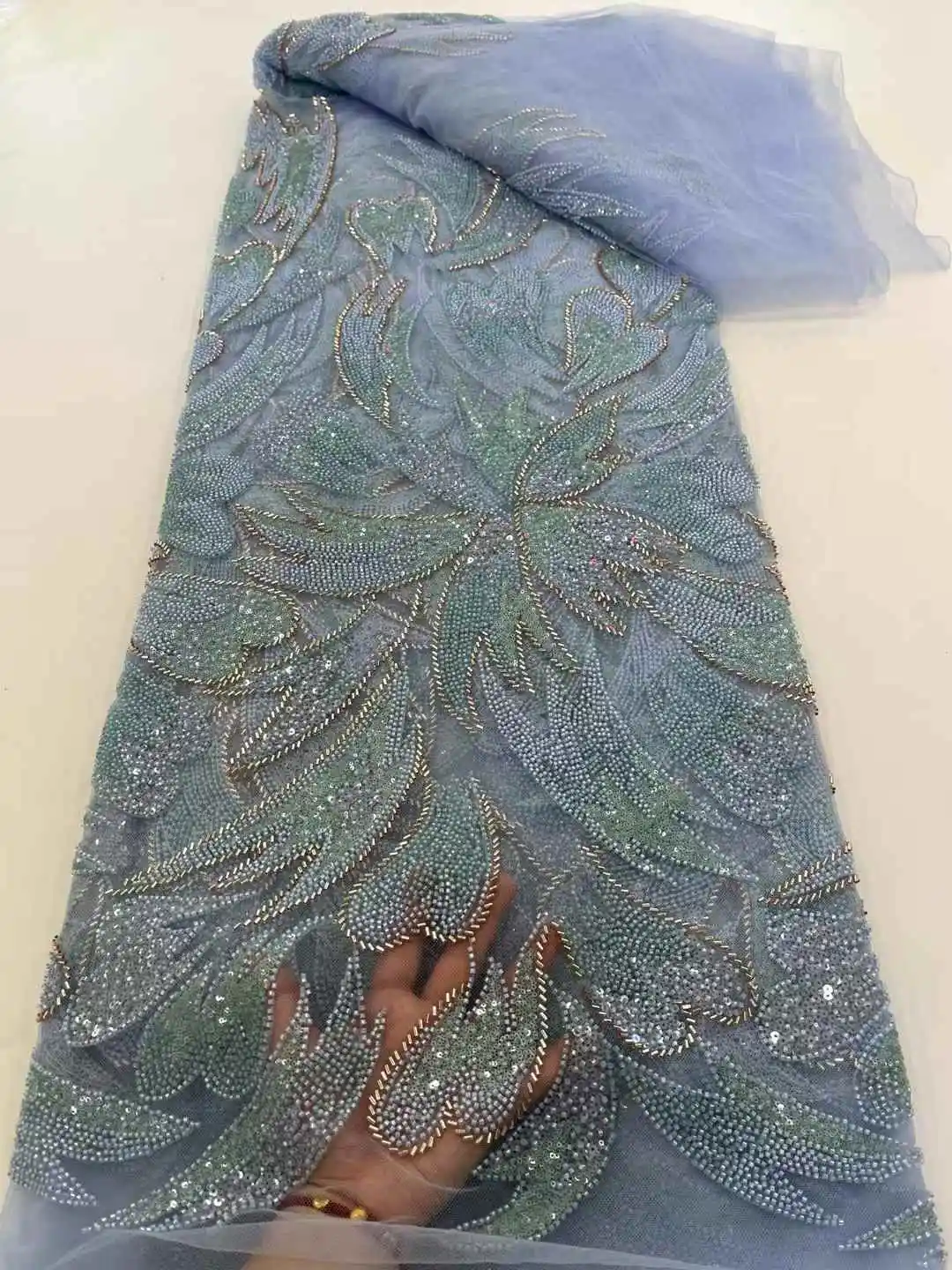 2025 Fashion French Embroidery Beaded Lace Fabric African Nigerian With Sequins Lace Fabric For Wedding Dress