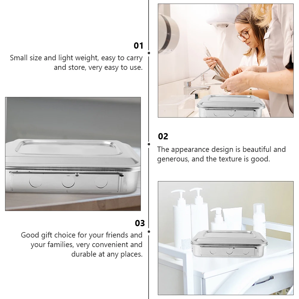 

Sturdy Sterilization Box 8 Inch Stainless Steel Disinfecting Tray with Cover Lightweight Practical Disinfect for Home