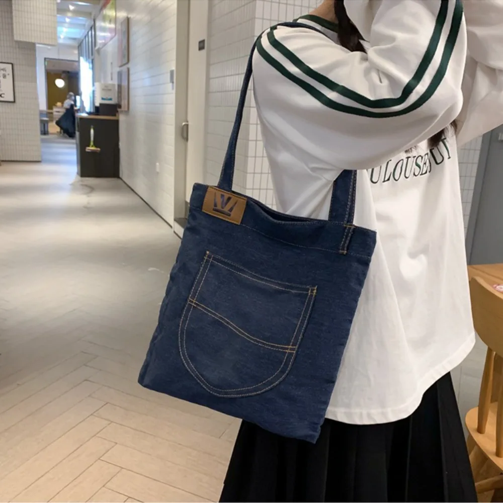 Retro Jeans Shape Canvas Shoulder Bag Handbag Large Capacity Commuting Bag Shopping Totes Bag Summer Beach Bag Underarm Bag