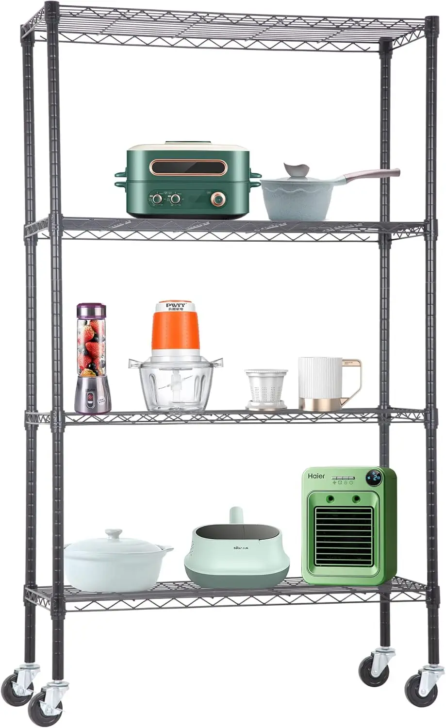 4-Tier Metal Shelf 36L x 14W x 62H Wire Shelving Unit Storage with Wheel for Small Places Restaurant Ga