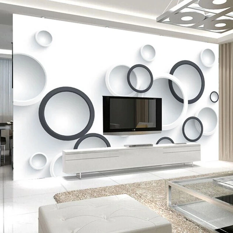 Custom 3D Mural Wallpaper Modern Black White Circles Photo Office Study Landscape Living room TV background bedroom restaurant