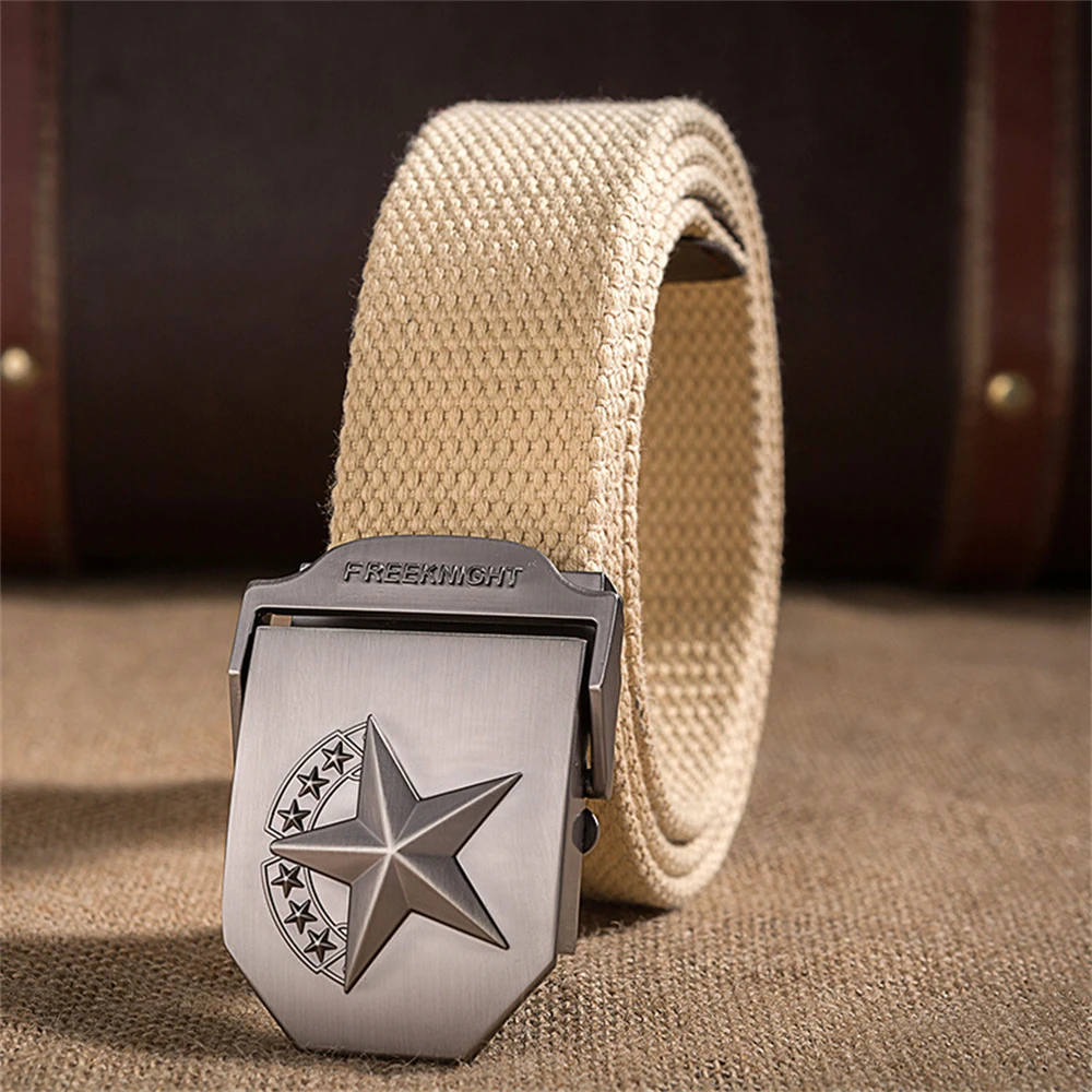 

Men's thickened outdoor Korean version of casual workwear press button seven stars five corners canvas belt YD03