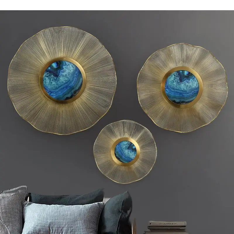 Marbling Agate Metal Golden Flower Wave Wall Decoration Background Pendant Modern Home Accessories Handmade