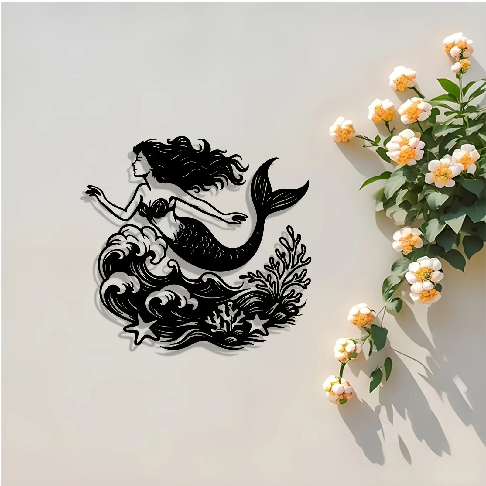 Brand Nautical Mermaid Aluminum Wall Art Waterproof Metal Ocean Decor For Bedroom Garden Patio Yard 12x16 Inch